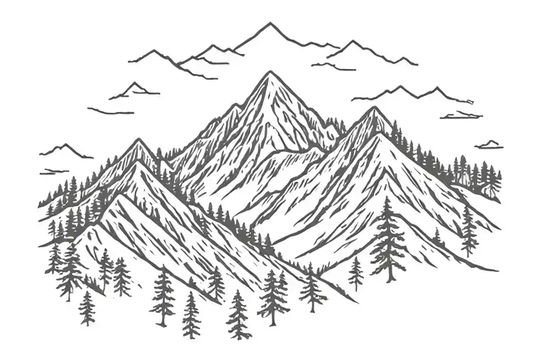 mountains filled with trees tattoo design idea