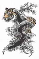 japanese tiger, japanese wave, orchids tattoo design idea