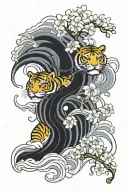 japanese tiger, japanese wave, orchids tattoo design idea