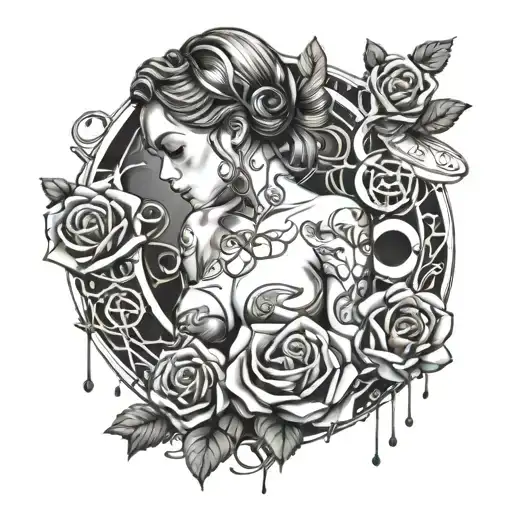 BDSM girl roses and triskelion con notas tattoo design idea