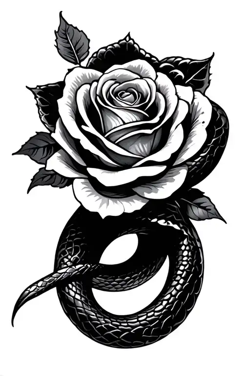 snake an rose wrapped straight  tattoo design idea