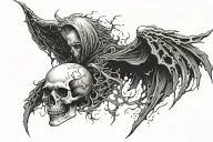 I want a grim reaper style wings on the backside and a gothic style galaxy and skulls sleeves tattoo design idea