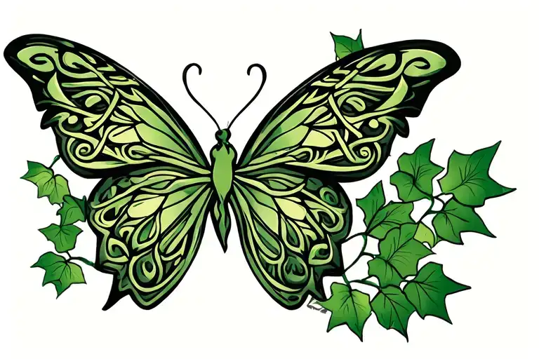 celtic butterfly with ivy leaves tattoo design idea