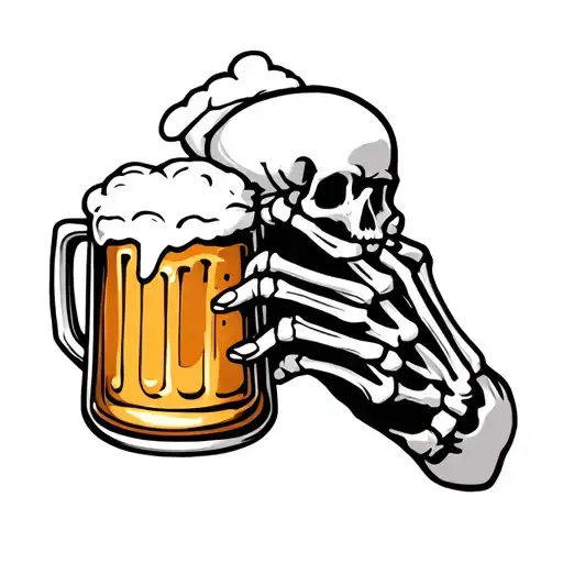 skeleton hand holding beer mug tattoo design idea