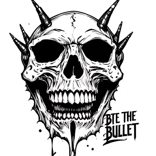 "Bite The Bullet" Demon Skull Bullet Hole Through Top Right tattoo design idea