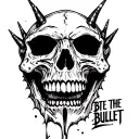 "Bite The Bullet" Demon Skull Bullet Hole Through Top Right tattoo design idea