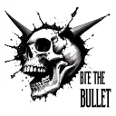"Bite The Bullet" Demon Skull Bullet Hole Through Top Right tattoo design idea