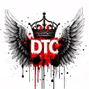 angel wings with DTC write between and a crown on top tattoo design idea
