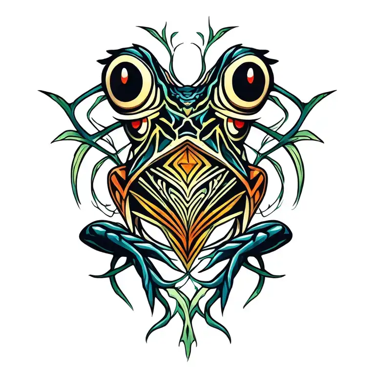 Kambo Frog, ayahuasca vines intertwining tattoo design idea