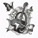 Pen tool and melody note tattoo design idea