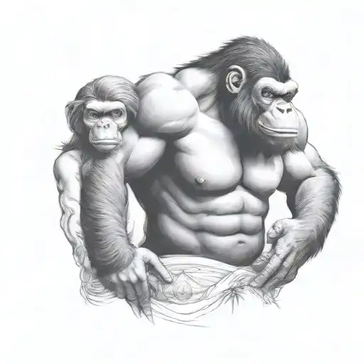 mean, muscular ape protecting wife tattoo design idea