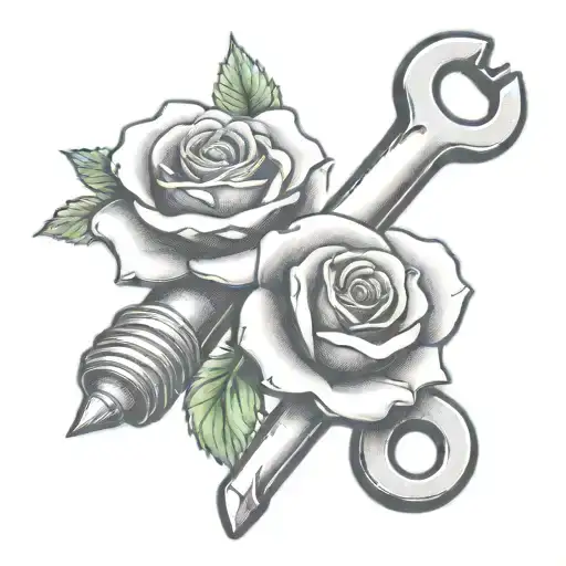 A tattoo of a wrench and a rose intertwined, symbolizing the balance between your occupation as a plumber and your love for your wife tattoo design idea