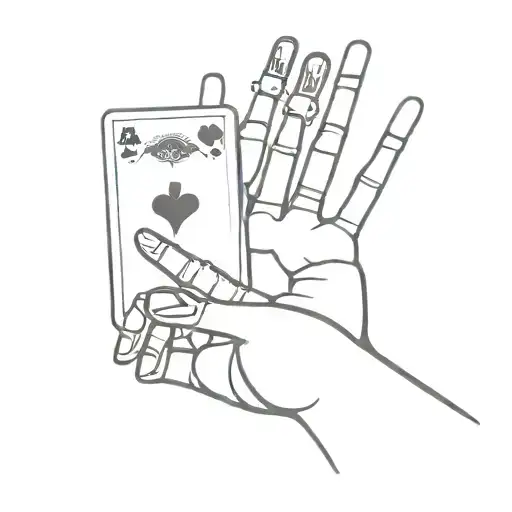 skeleton hand holding a hand of cards with each repdesenting a negative trait tattoo design idea