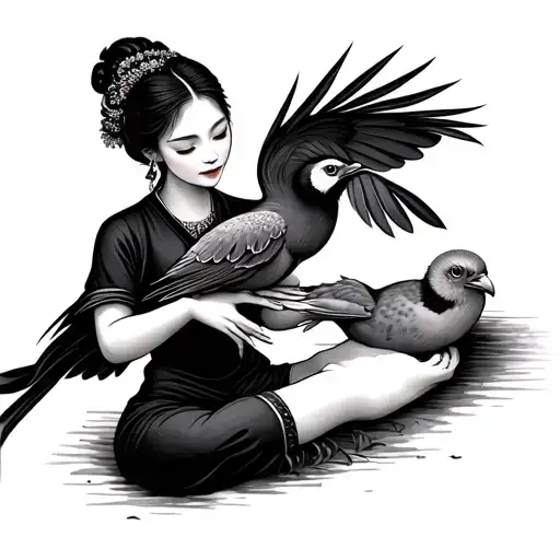 vietnamese woman giving a kiwi bird a massage tattoo design idea