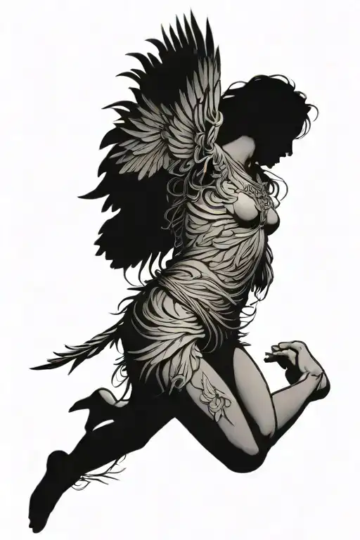 Icarus falling, linework, daughters, El Salvador tattoo design idea