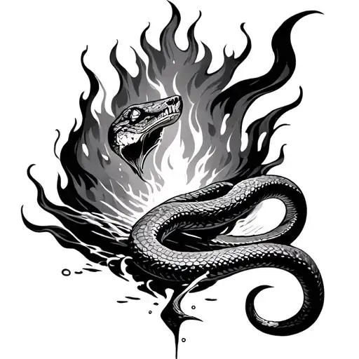 little fire, decendant of mars, flowing waters with snake tattoo design idea