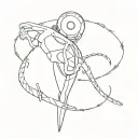 A clamp that goes from the trapezius and a single barbed wire that goes to the c7 vertebra tattoo design idea