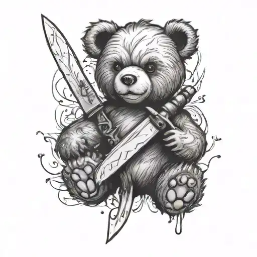 teddy bear holding a knife tattoo design idea