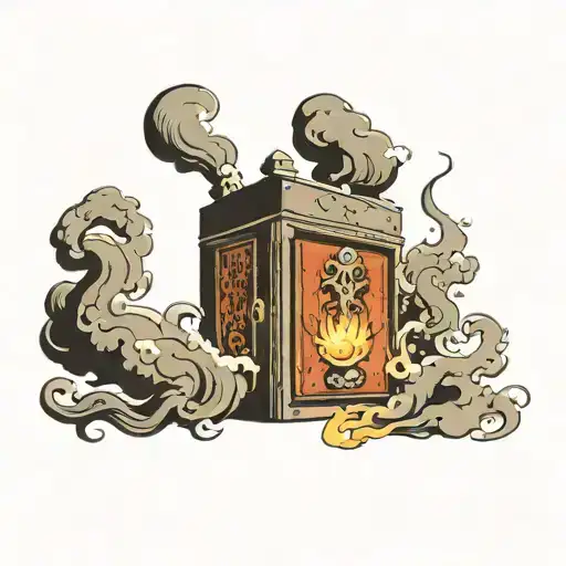 open door with smoke rising tattoo design idea