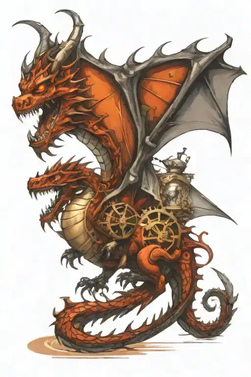 dragon emerging  and steampunk tattoo design idea