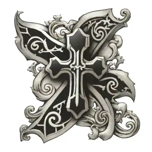 chrome hearts cross surrounded tattoo design idea