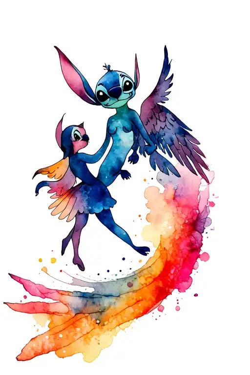 Stitch And Angel tattoo design idea
