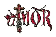 cross with the text amor tattoo design idea