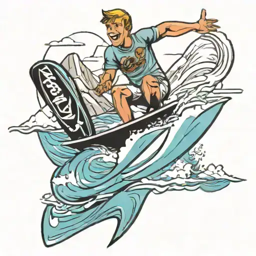 water skiing, mountains, Coca Cola, Scooby doo tattoo design idea