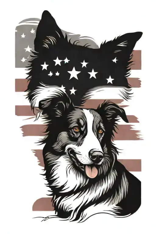border collie and German shepherd American flag spiraling down tattoo design idea