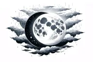 rain clouds surrounding a moon tattoo design idea