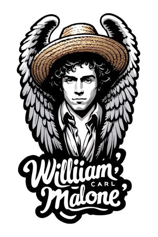 "William 'Carl' Malone" angel wing, straw hat adorned tattoo design idea
