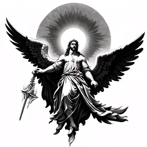 st Micheal The Archangel with the sun rising tattoo design idea