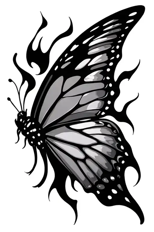 cyber sigilism butterfly flames tattoo design idea