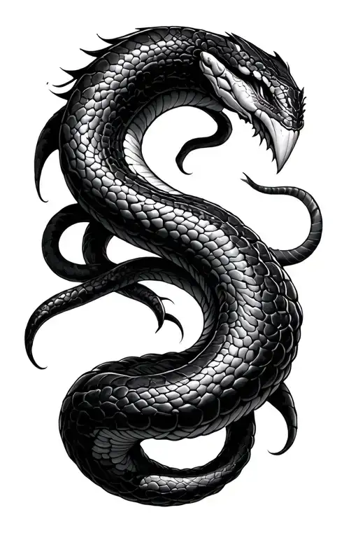 black fat snake coiling demonic tattoo design idea