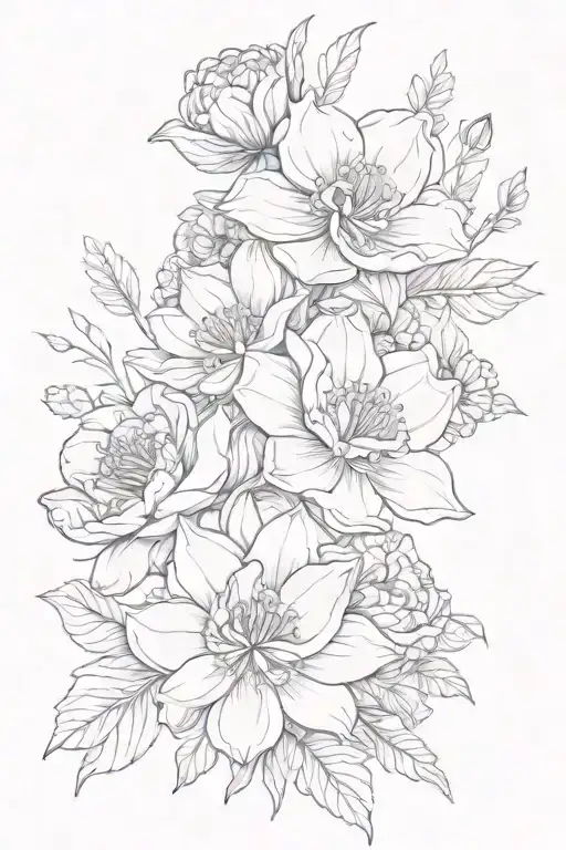 January, march, April, June, September birth flower bouquet tattoo design idea