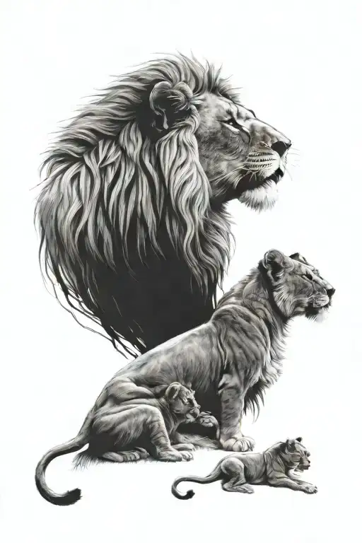 lion and 2 cubs face only tattoo design idea