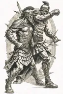 gladiator fighting tattoo design idea