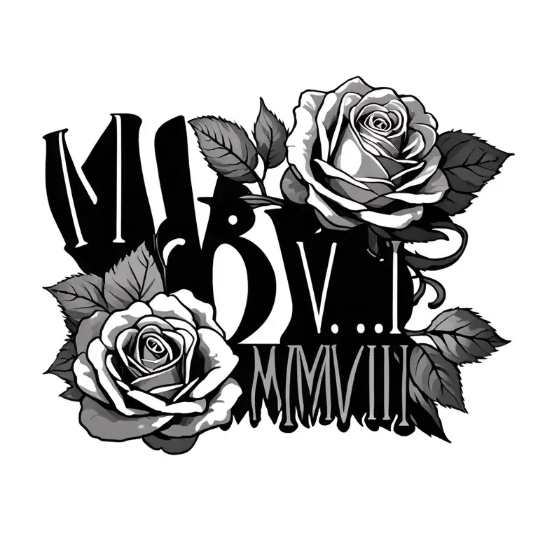 My lovers bd date in roman numerics VIII.VII.MMVIII with rose at the end tattoo design idea