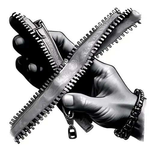 zipper holding tattoo design idea