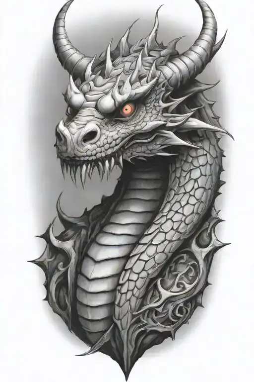 midevil dragon face 3\4th view tattoo design idea