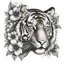 tiger face with flowers tattoo design idea