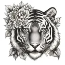 tiger face with flowers tattoo design idea