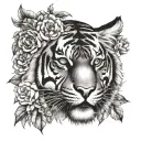 tiger face with flowers tattoo design idea