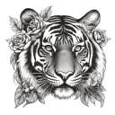 tiger face with flowers tattoo design idea