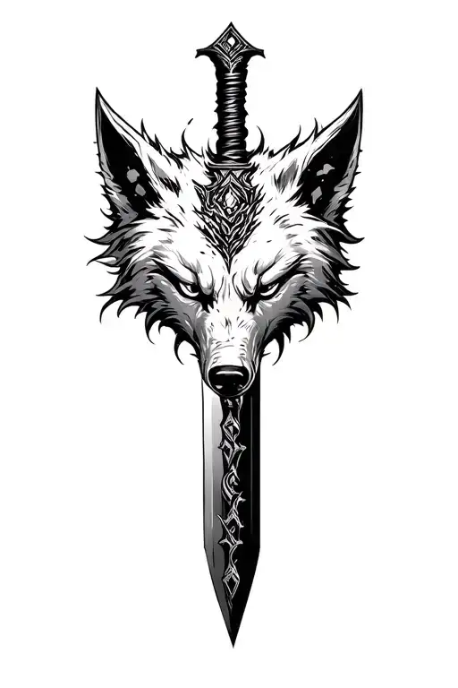 serrated blade, wolf head, massacre, sejmitar, darkest dungeon tattoo design idea