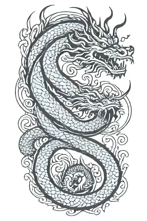 Korean dragon and flourish tattoo design idea