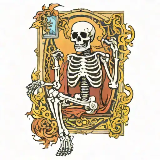 death tarot card, skeleton smoking cigarette tattoo design idea