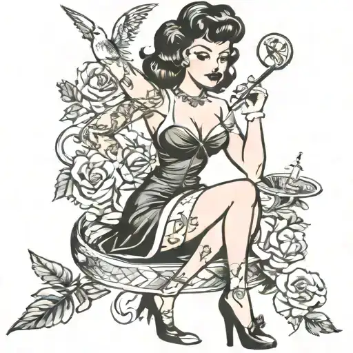 diabetic type 1 and needle and pin up girl  tattoo design idea