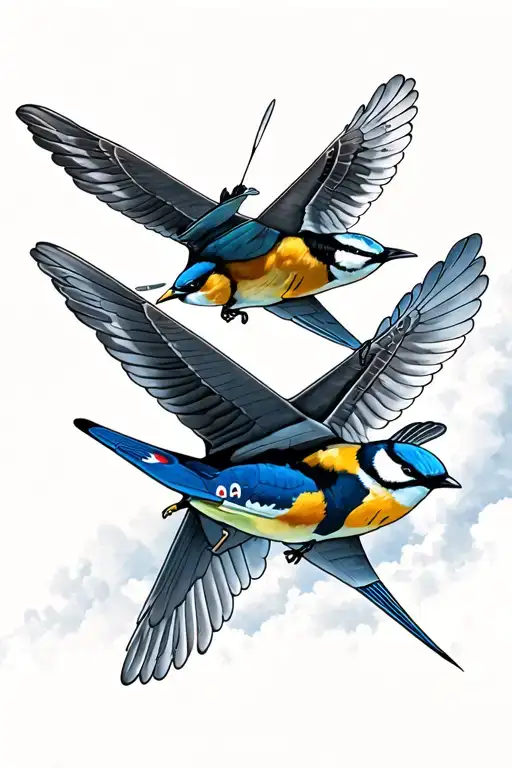 spitfire plane and blue tit bird flying together  tattoo design idea