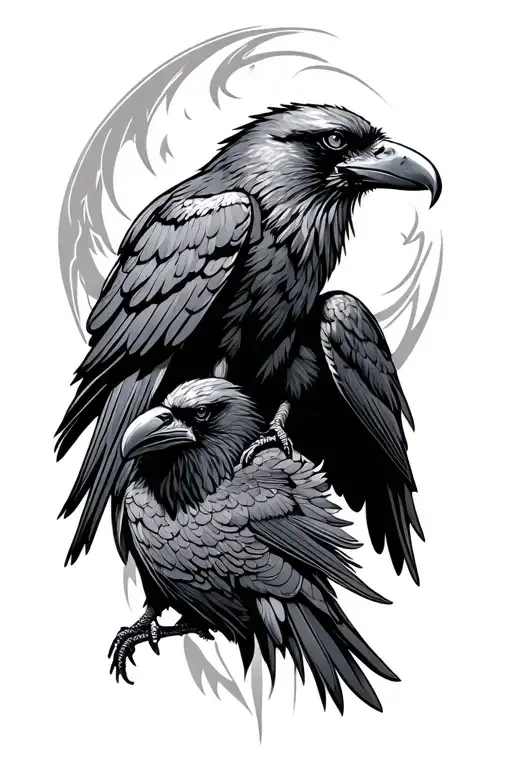 Norse ravens perched tattoo design idea
